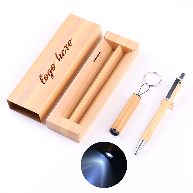 Promotional Item Bamboo Ballpoint & Flashlight Keyholder Gift Sets