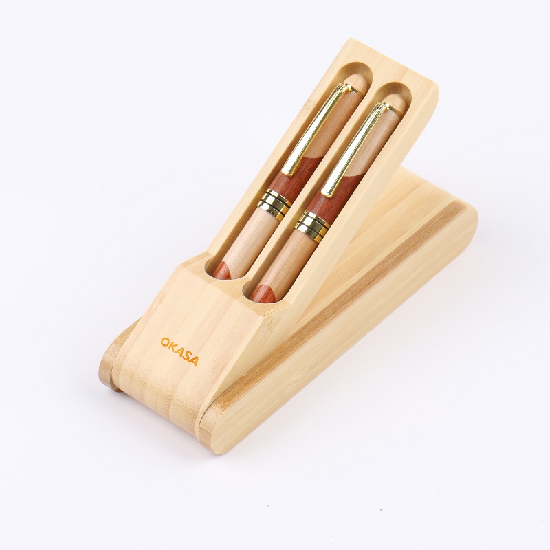 Handcrafted Bamboo Wood Fountain & Rollerball Pen Gift Set