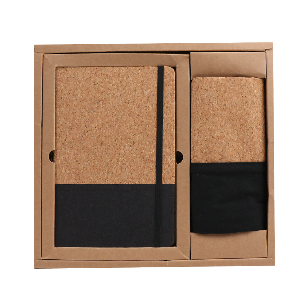 RPET Promotional display Box 300D cork splicing tote bag A5 Cork eco-friendly notebook gift set