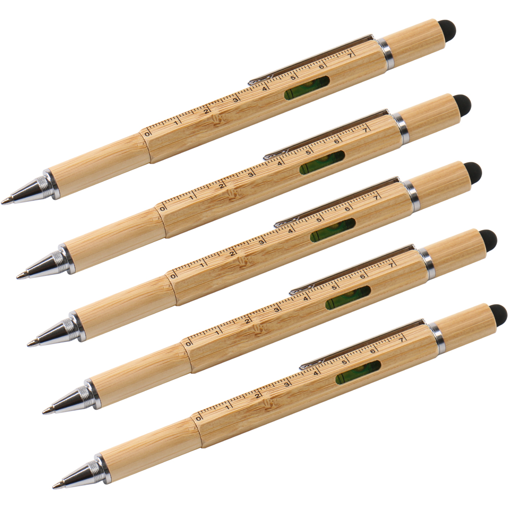 6 in 1 Multi Tool Bamboo Pen - Mechanical Pen