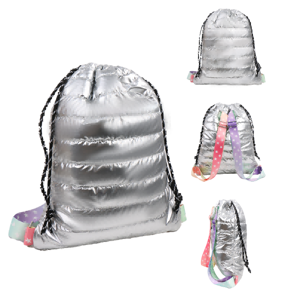 Custom silver cotton filled silver cotton puffer drawstring bag