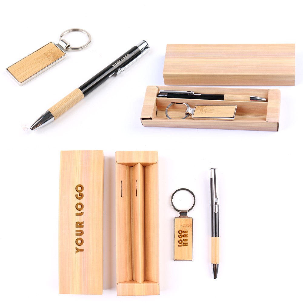 Bamboo GIft Sets Ballpoint Pen & Keychain