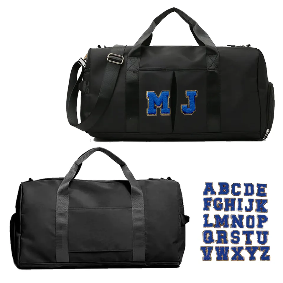 DIY Custom Nylon Portable Bucket Waterproof Layer Sports Fitness Travel Duffle bag Letter Stickers